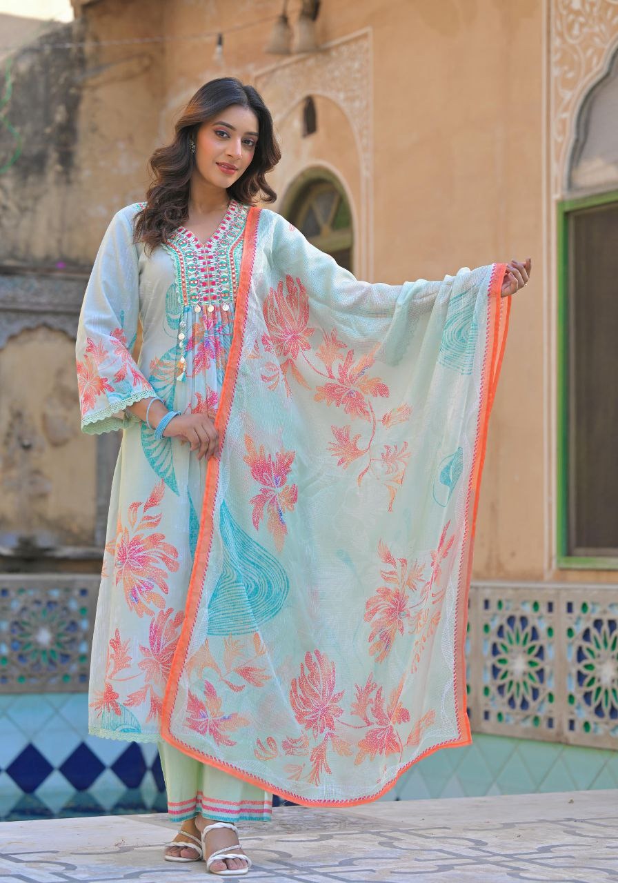 Gleska Kurti Unique Colour Premium Cotton And hand work Ocassional Wear