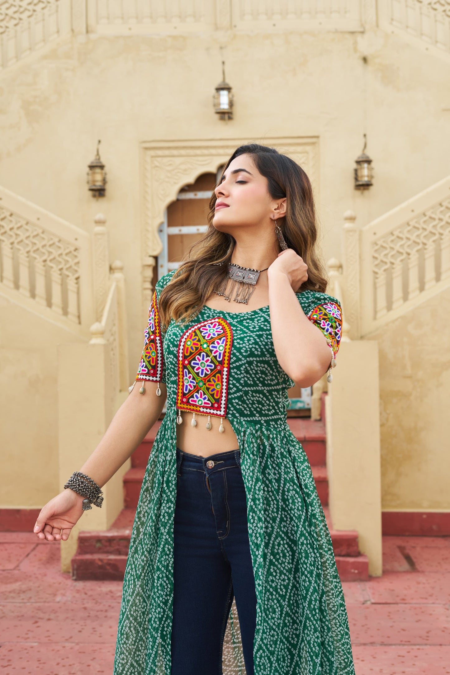 GLESKA NAVRATRI PREMIUM READYMADE DESIGNER FRONT OPEN LONG KURTI NAVRATRI COLLECTIONS