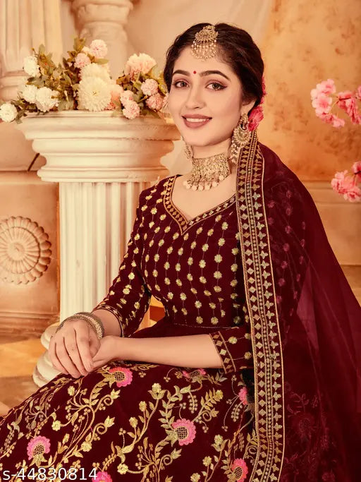 Gleska Fashionable Women Lehenga Maroon