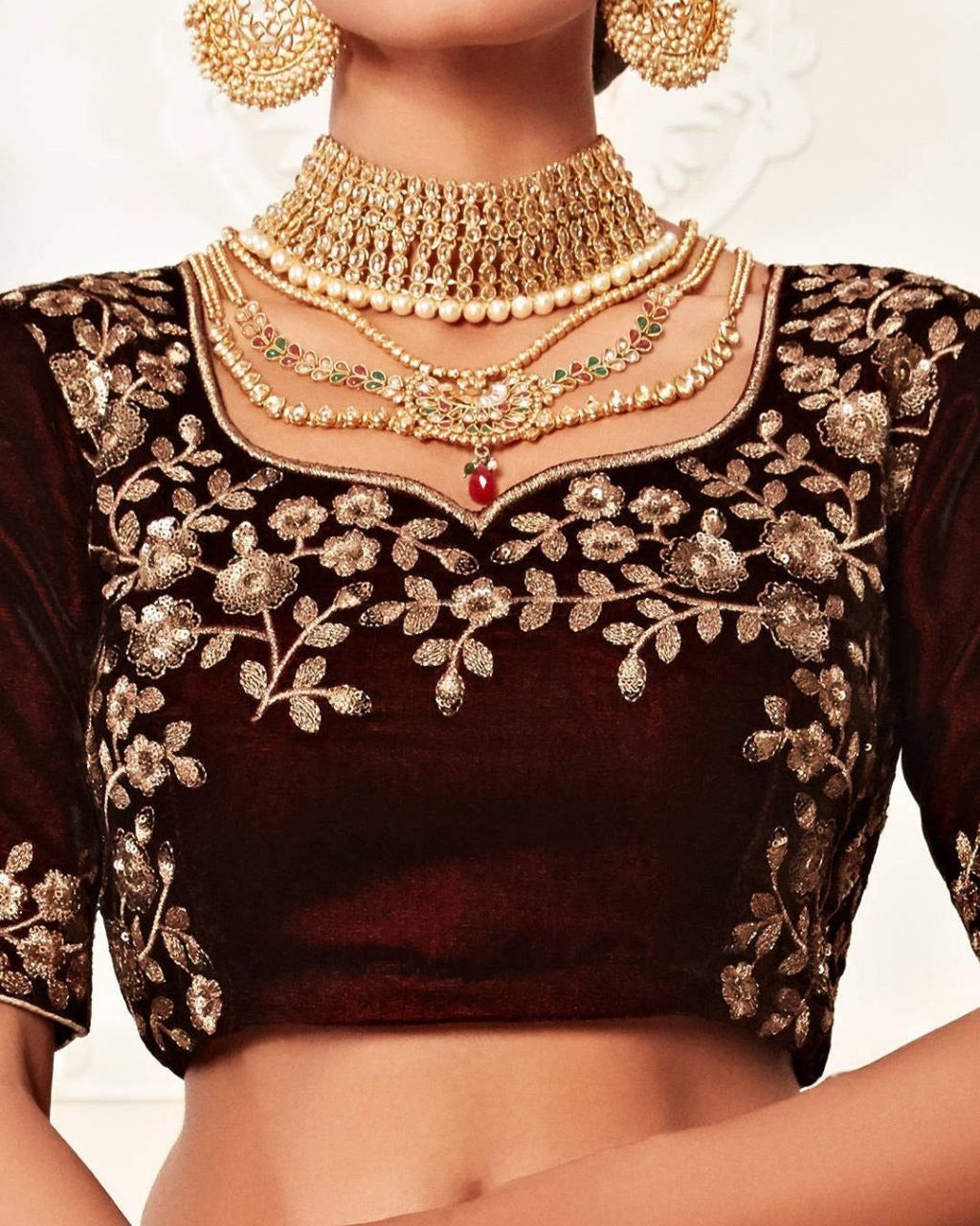 Gleska Dulhan Majestic Maroon Velvet Lehenga