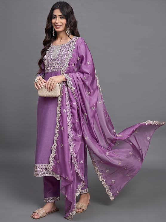 Gleska Kurti Sets Wedding Collection Dress Purple Colour day