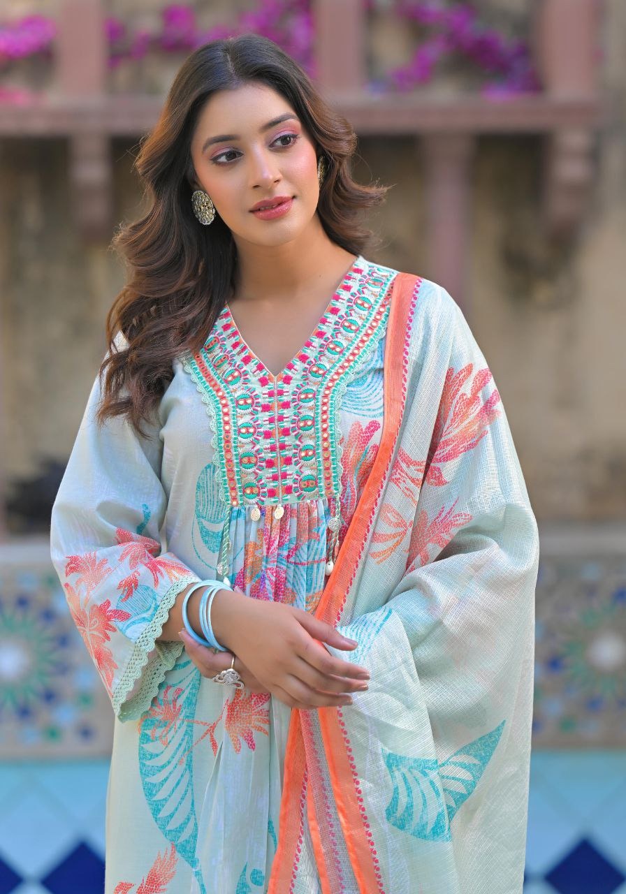 Gleska Kurti Unique Colour Premium Cotton And hand work Ocassional Wear