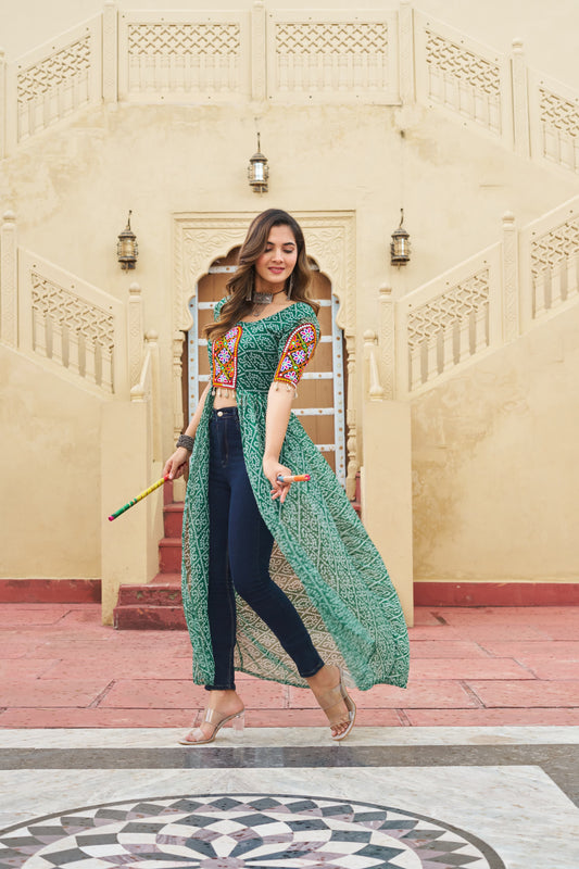 GLESKA NAVRATRI PREMIUM READYMADE DESIGNER FRONT OPEN LONG KURTI NAVRATRI COLLECTIONS