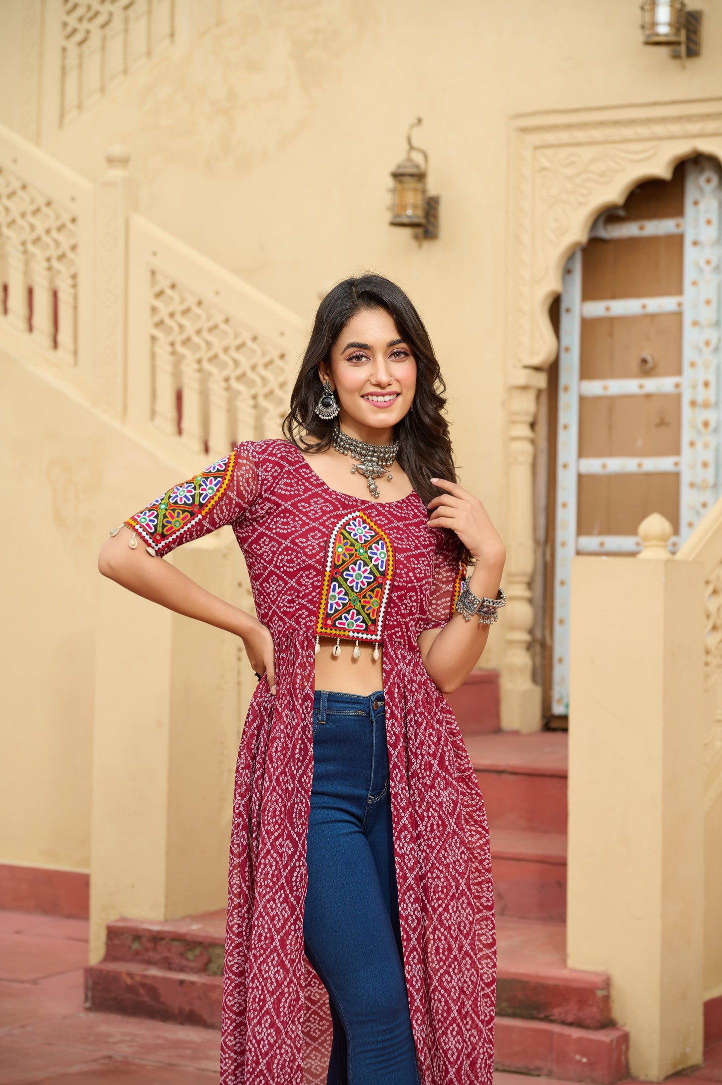GLESKA NAVRATRI PREMIUM READYMADE DESIGNER FRONT OPEN LONG KURTI NAVRATRI COLLECTIONS