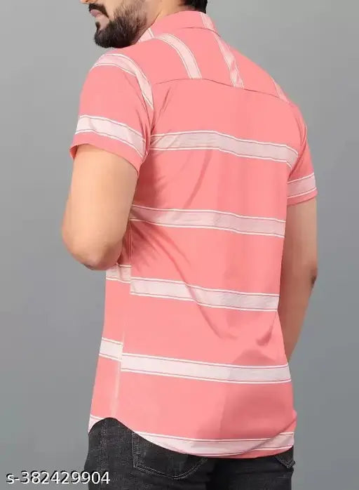 Gleska Men's Horizontal Stripes Regular Pink Shirts
