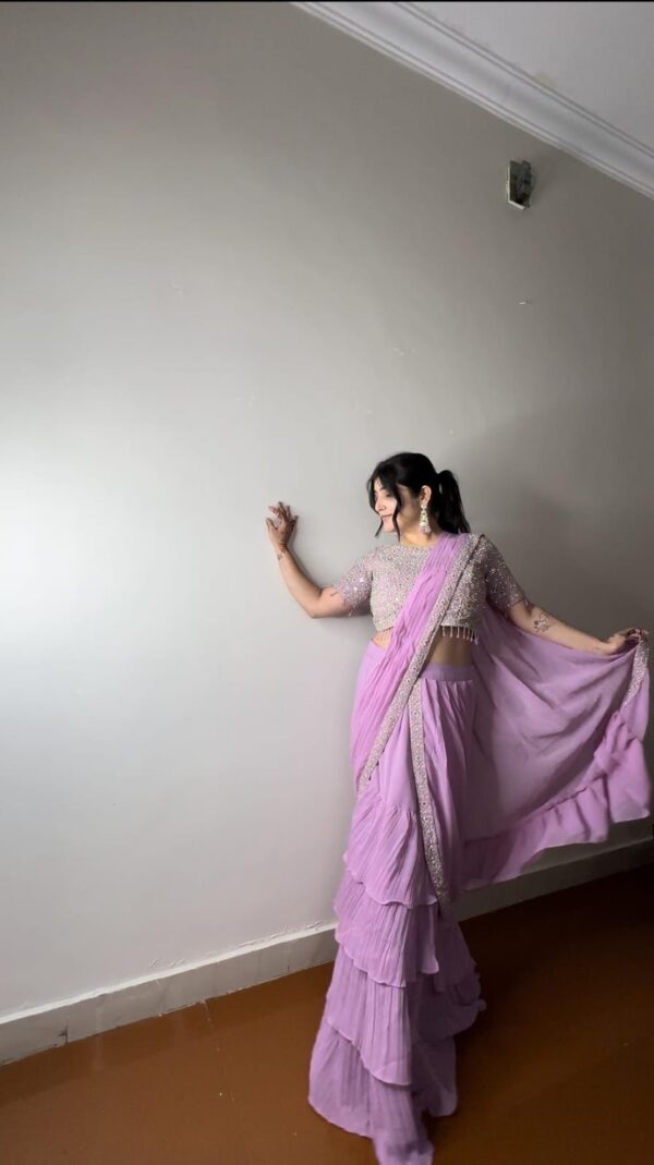 Gleska Lehenga Saree Georgette Frill Draped Ready To Wear Saree