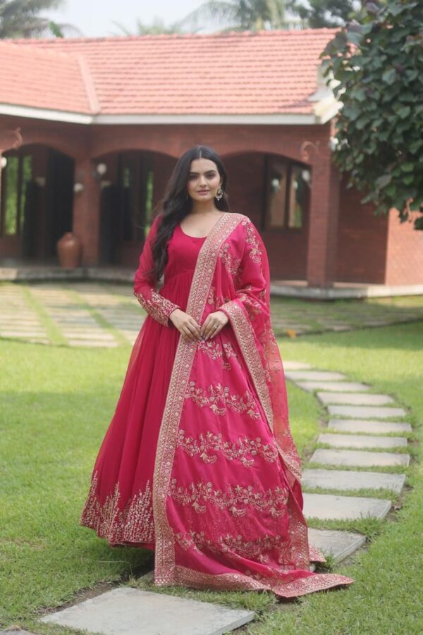 Gleska Gown with Dupatta With Attractive Embroidered Sequins work with Lace Border